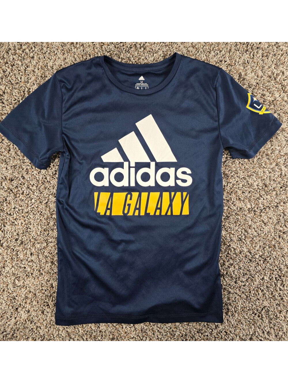 MLS Adidas LA Galaxy Boys Sz M Short Sleeve Performance T Shirt Blue Soccer